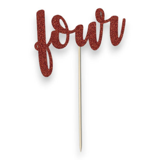 Picture of FOUR CAKE TOPPER RED GLITTER
